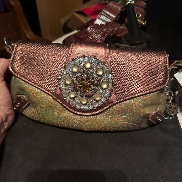 Vintage Leatherock Tooled Leather,Rhinestones & Abalone Bag - Picture 7 of 7